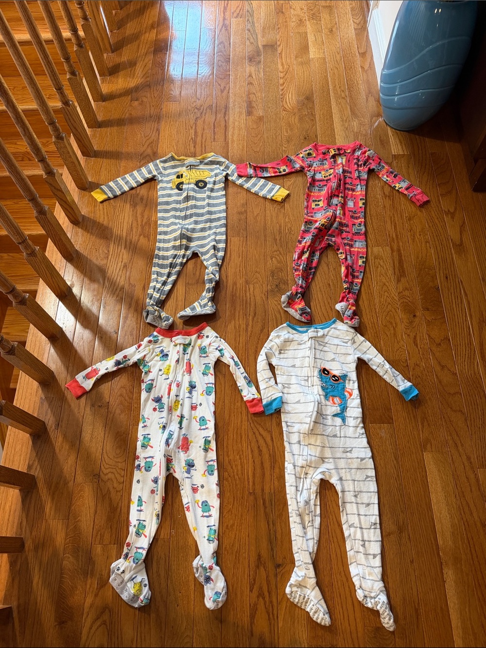 12M - Carter's Gray & White Striped Footed One-Piece Pajamas